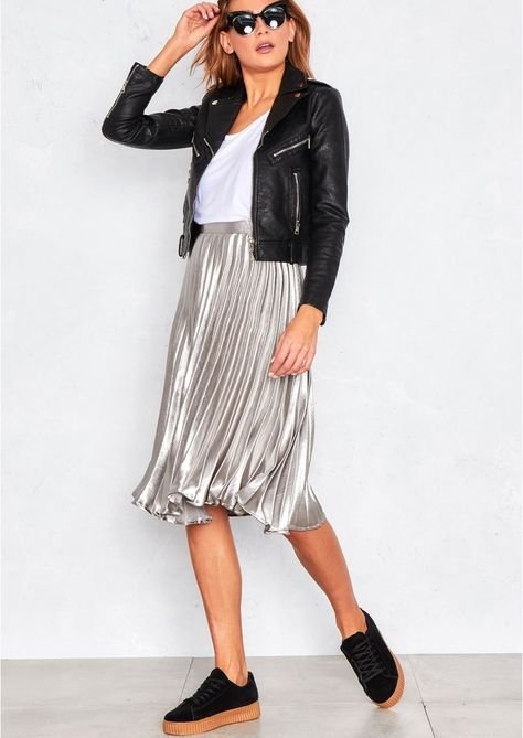 black leather pleated and perfecto skirt