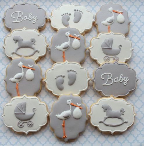 shortbread with icing in gray and white