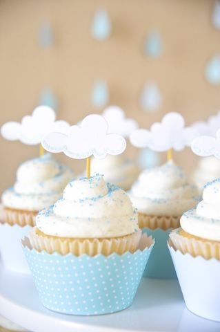 white cupcakes sprinkled with blue sugar crystals