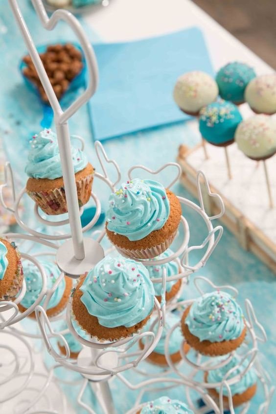 cupcakes with baby blue icing