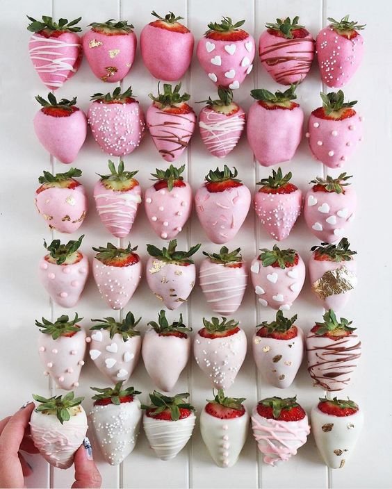 strawberries dipped in rose-glazed frosting