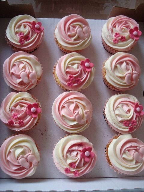 cupcakes with pink and white icing