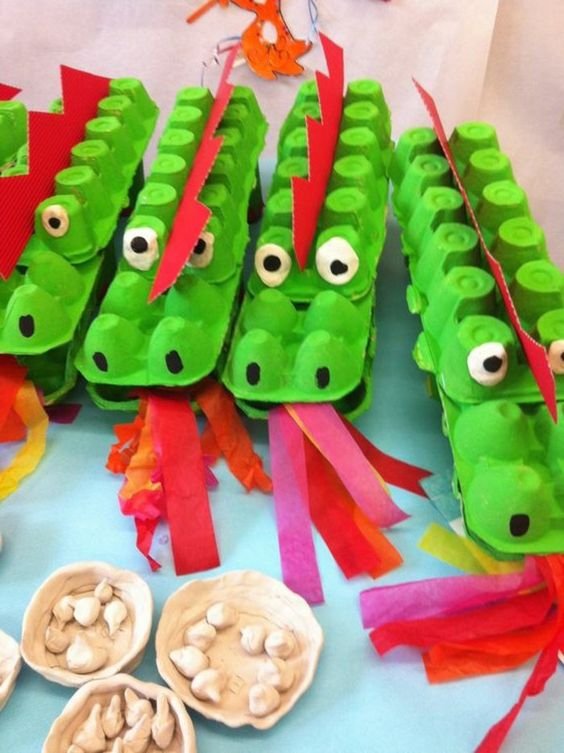 crocodiles painted in green