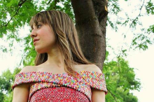 Woman weaves dress entirely out of Starburst wrappers