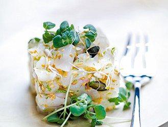 Bar tartare and bream with seeds and sprouts