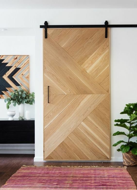 sliding door in a marquetry style