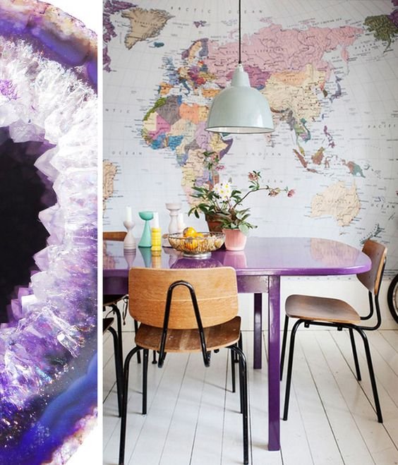 wooden kitchen table painted in ultra violet