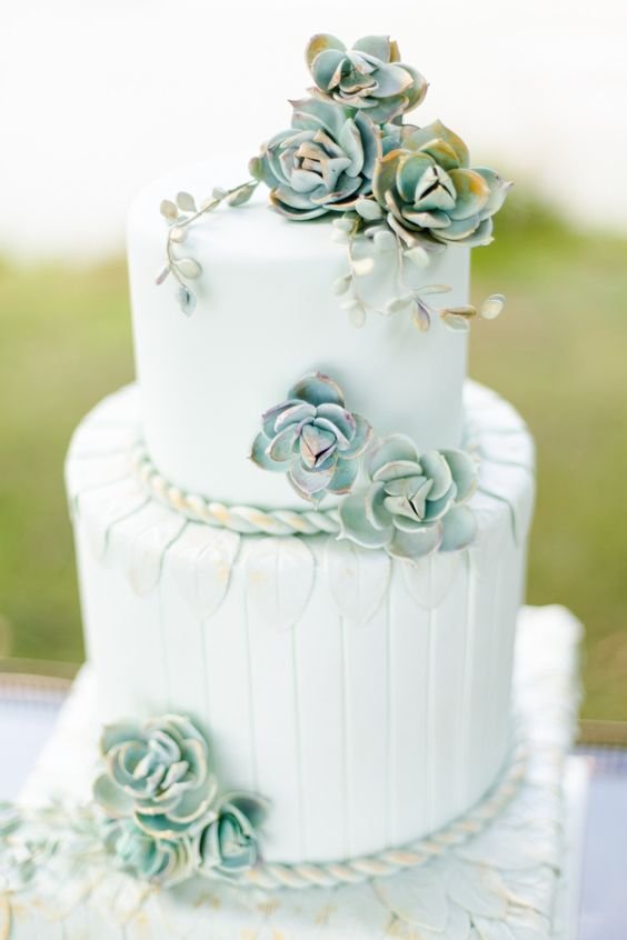 a white wedding cake with succulent sugar paste