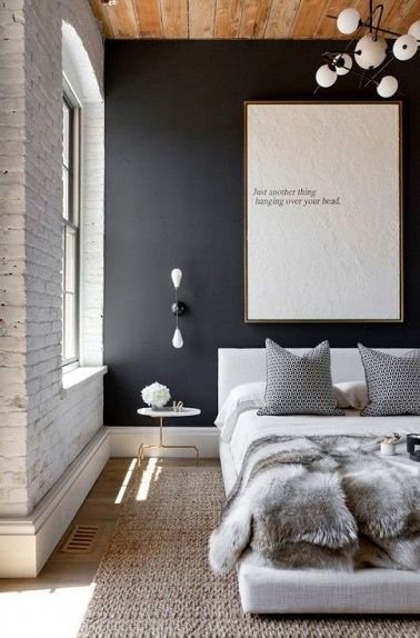 Neutral and trendy atmosphere with black wall and brick wall