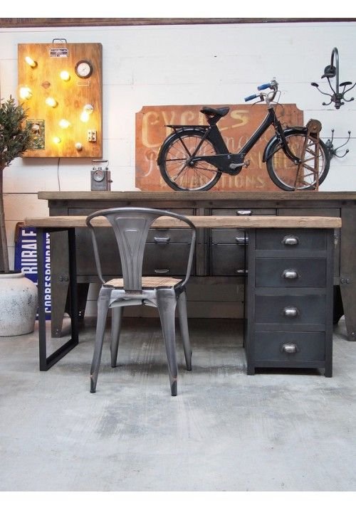 metal desk and chair, decorative moped