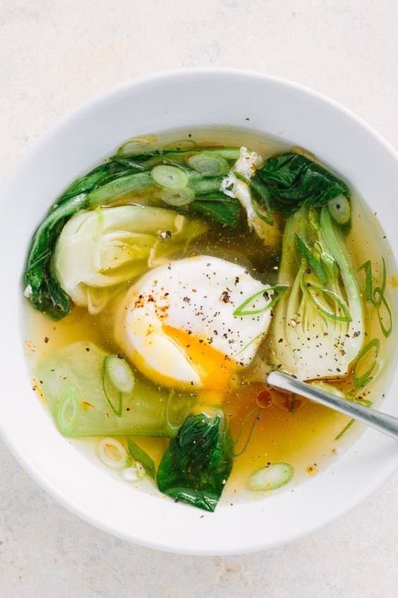 Asian soup and poached egg