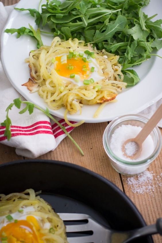 potato spaghetti in nest and egg