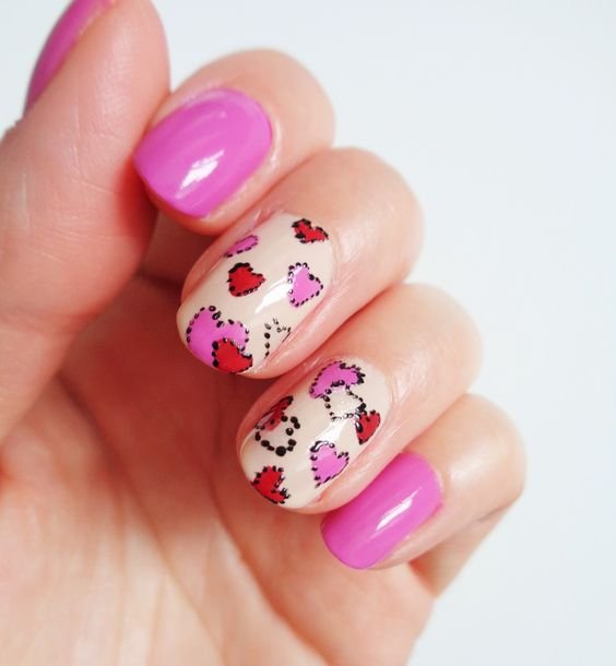 pink and little hearts with black outline