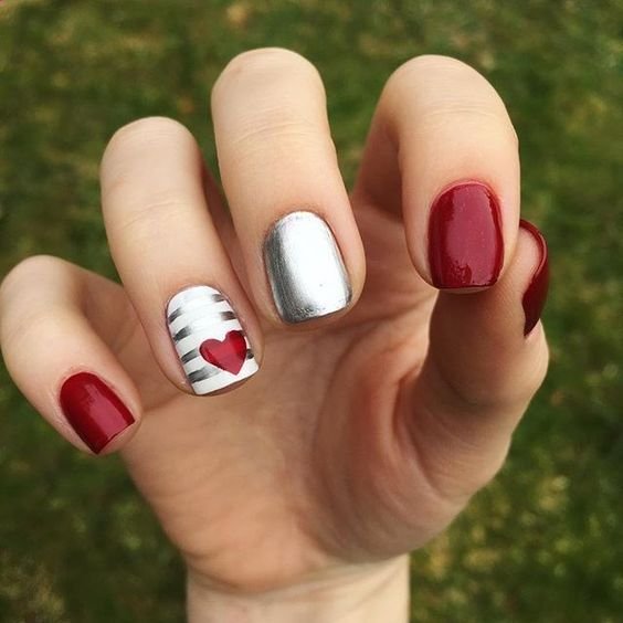shiny gray nail red heart