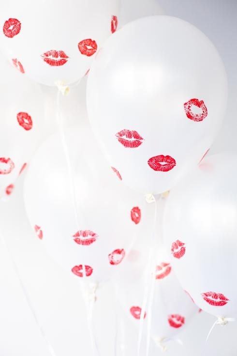 kiss with lipstick on white balloon