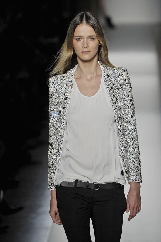 a silver sequined blazer jacket