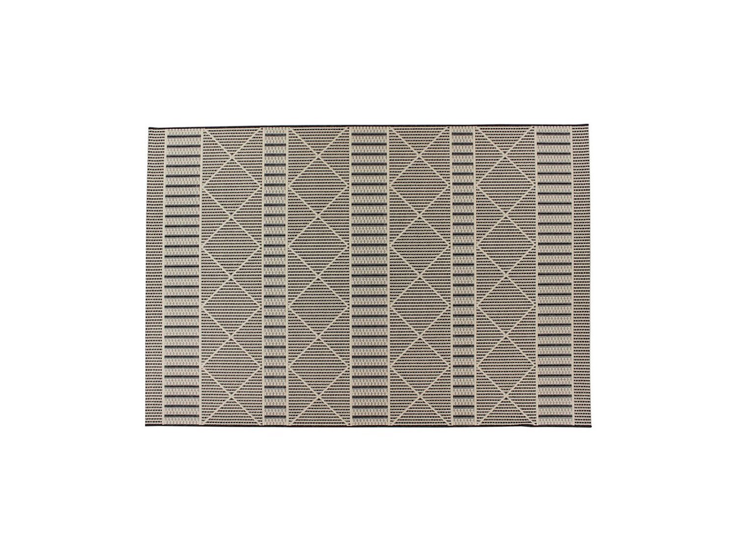 outdoor rug ethnic pattern in black and natural straw
