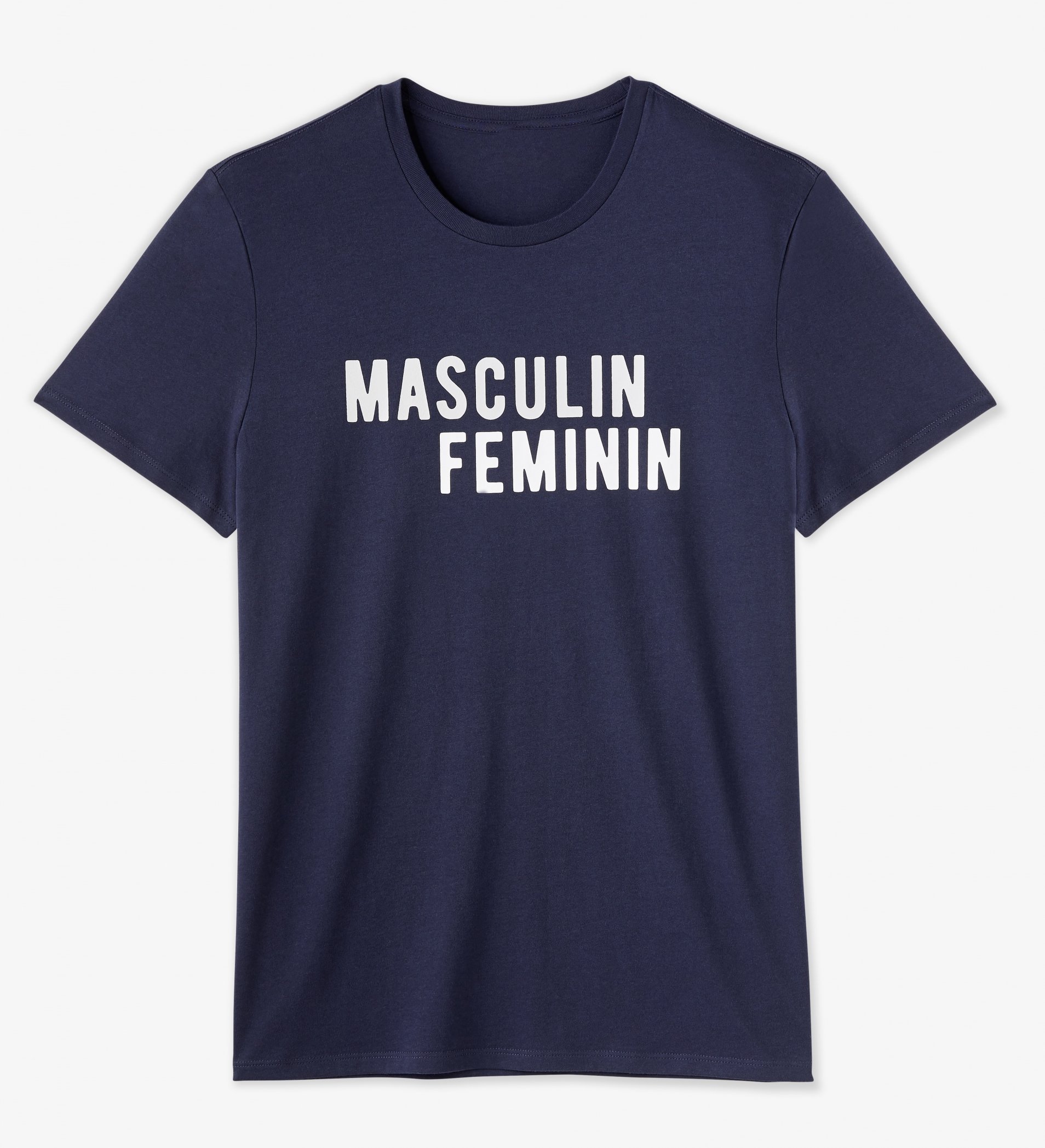Blue t-shirt inscription "Masculine Feminine"