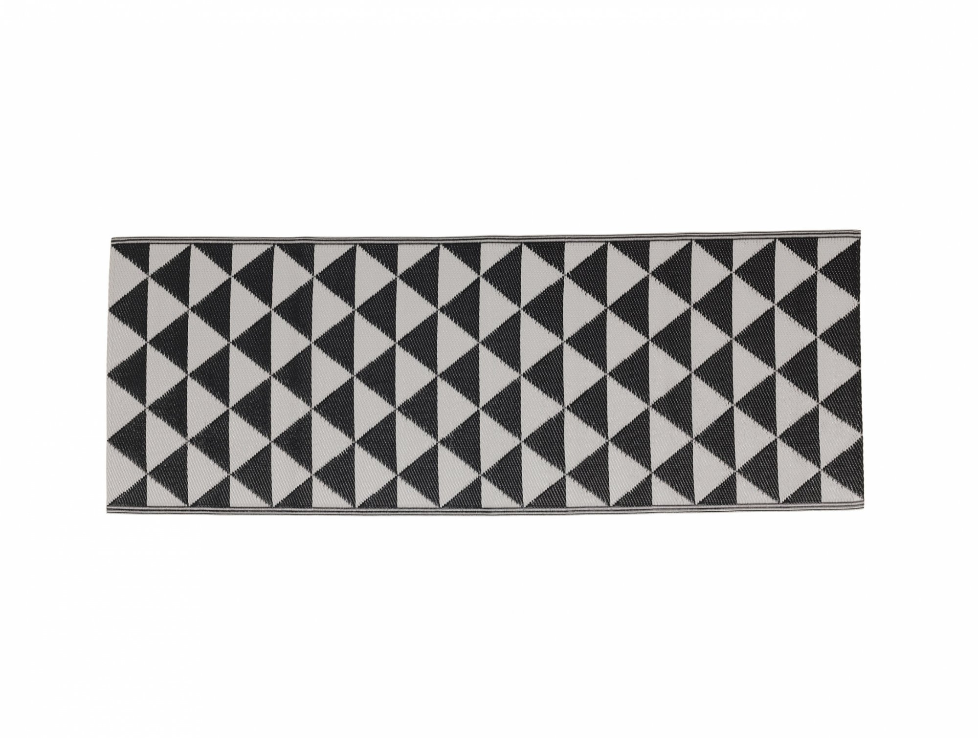 outdoor rug with black and gray triangles pattern
