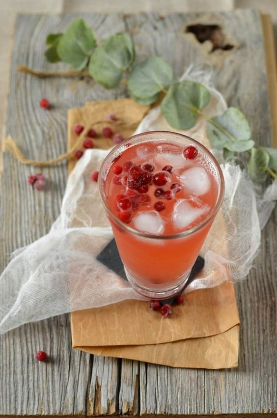 cocktail lime cranberries and sparkling water