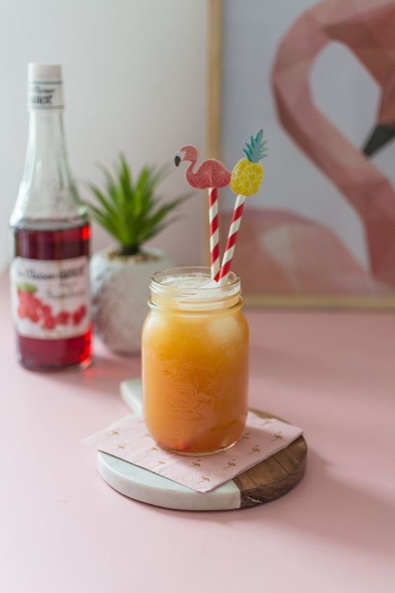 pineapple cocktail, lemonade and raspberry syrup