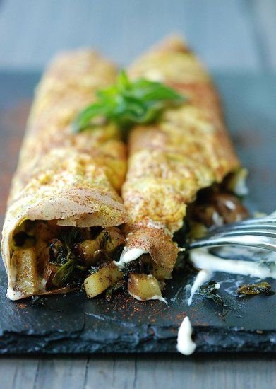 pancakes rolled with fried potatoes